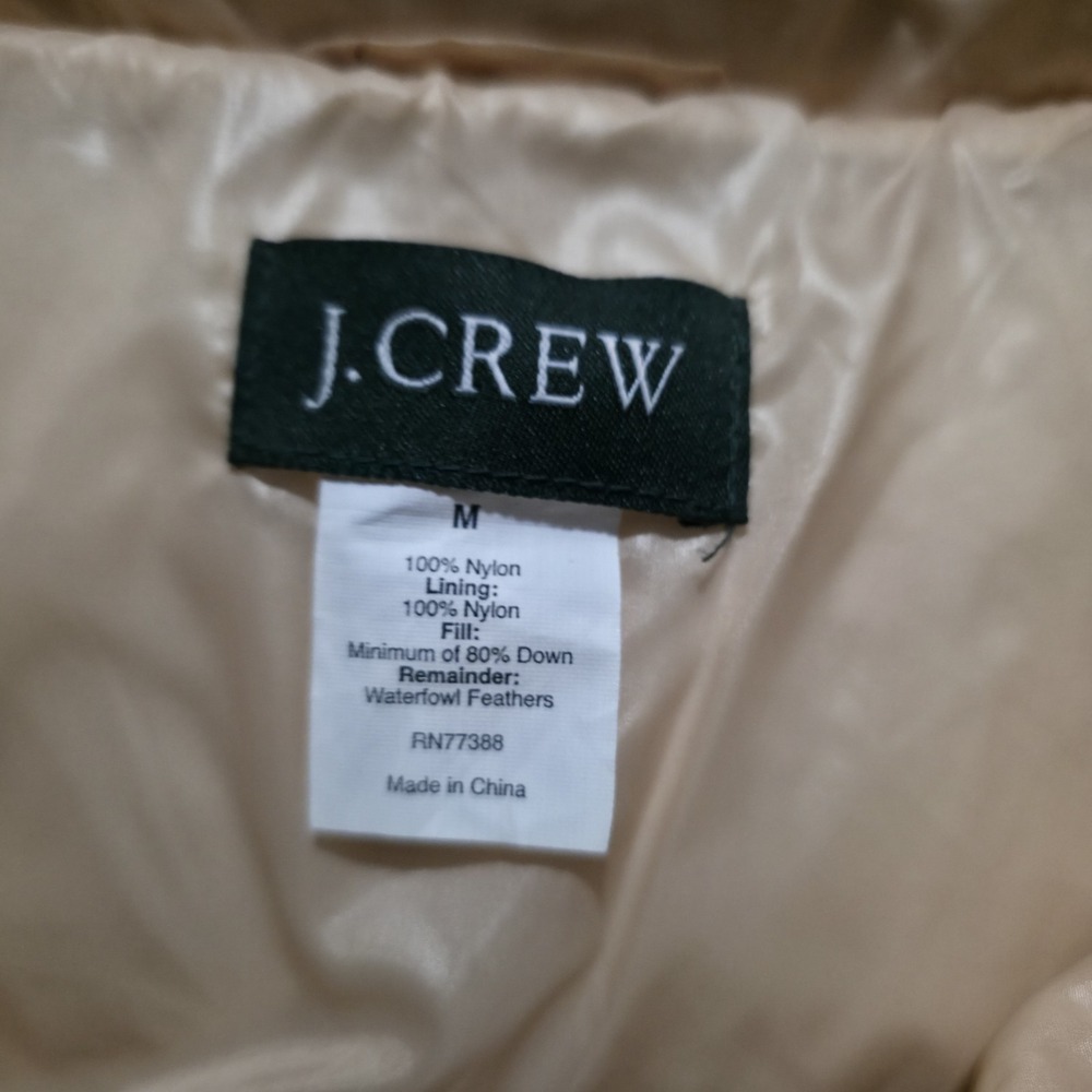 J Crew Down‎ Zip Puffer Coat Jacket Cream Beige Womens Medium Snap Button - Picture 3 of 12